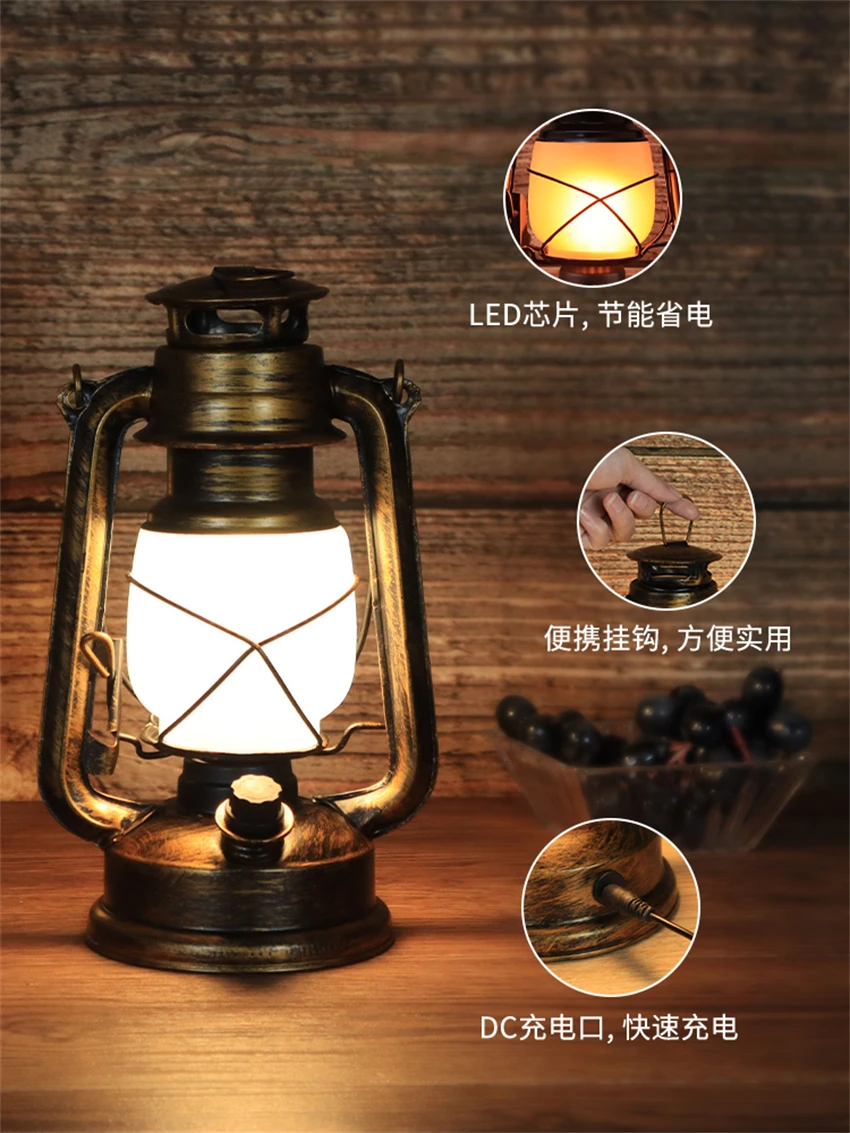 Vintage rechargeable kerosene table lamps bar tabletop lights ambient lamp horse lamp camping lamp decor carrying night lights