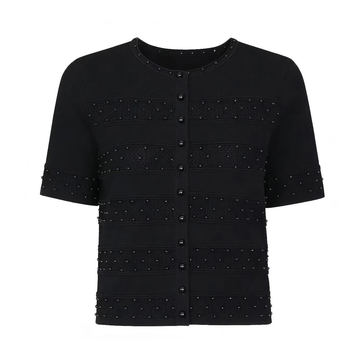 

25310, высококачественный весенне-осенний новый модный женский темпераментный вязаный топ-кардиган с короткими рукавами и жемчугом для ногтей