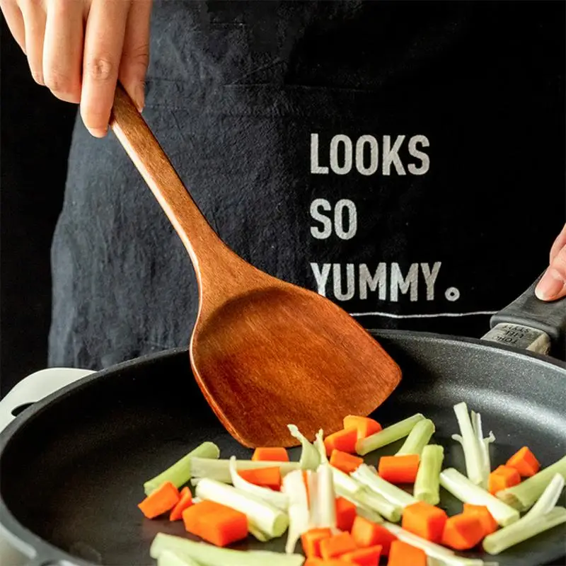 Spatola in legno Manico lungo Cucchiaio resistente al calore Padella antiaderente Pala in legno Spatola da cucina Utensili da cucina Pentole per la casa