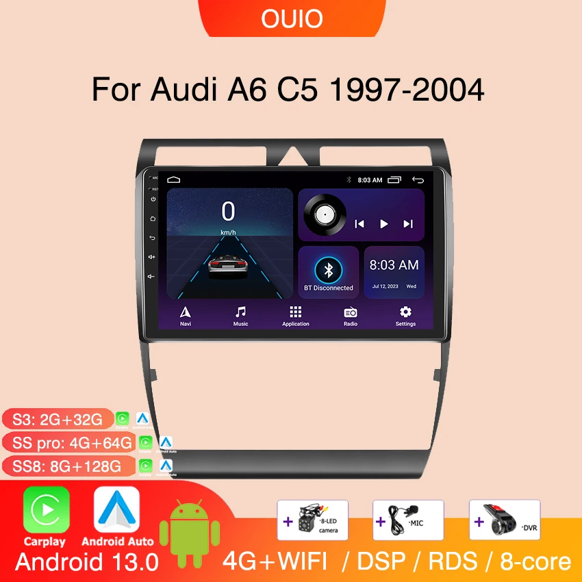 8GB + 128GB Android 13 Radio per Audi A6 C5 1997-2004 autoradio lettore Video multimediale carplay navigazione GPS automatica 2din No dvd