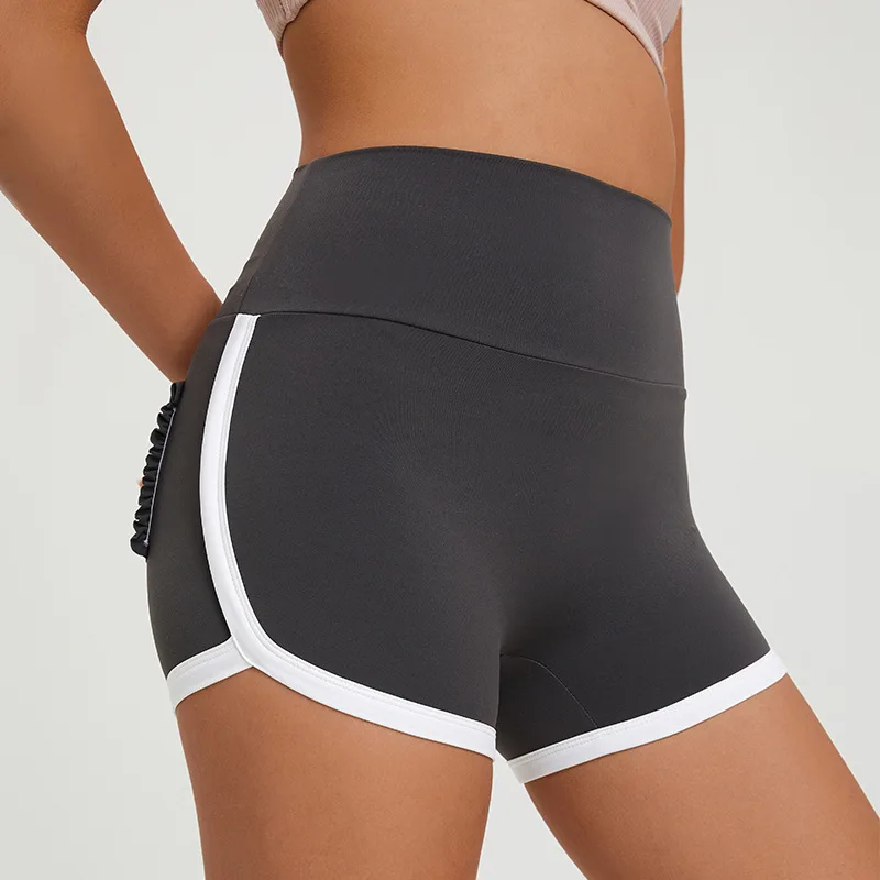 Zipper Crotch Summer Sexy Ruffle Pockets Shorts Women Fitness Sports High Waist Bottoms