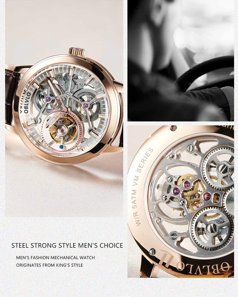 

OBLVLO мужские автоматические часы 45 мм настоящий турбийон механические наручные часы светящиеся водонепроницаемые сапфировые скелетонизированные застежки-бабочки