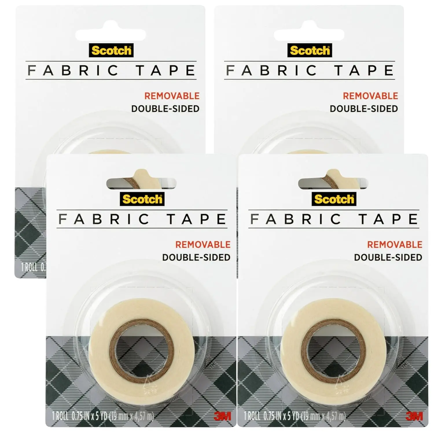 

Removable Fabric Tape, 3/4 in x 180 in (15 ft), 4 Rolls – Double-Sided Hemming and Fabric Repair Tape for Clothes, Craf