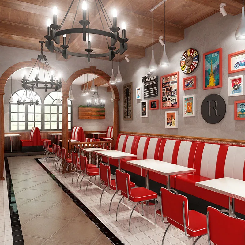 Multiple Color Retro Restaurant Dining Coffee Shop Bar Booth Cafe PU Restaurant Leisure Sofa Restaurant Booth