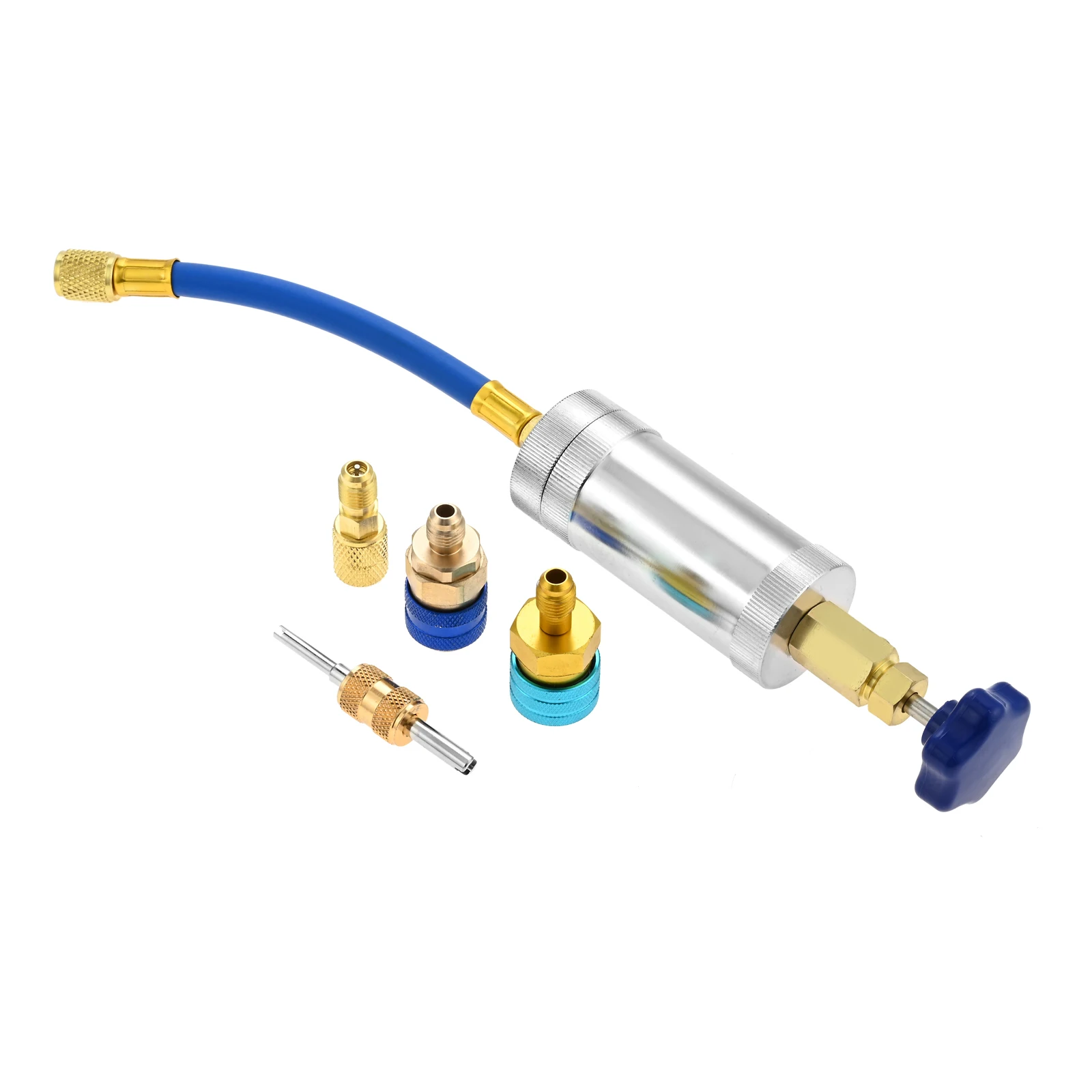 R134A R1234YF R410A AC Oil Dye Injector, Oil Filling Syringe w/ 1/4