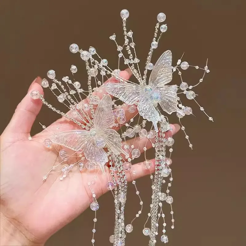 Super Fairy Hair Accessories Solid Color Crystal Decoration Pure Butterfly Hair Clip Headdress Fringe Hair Clip Bride