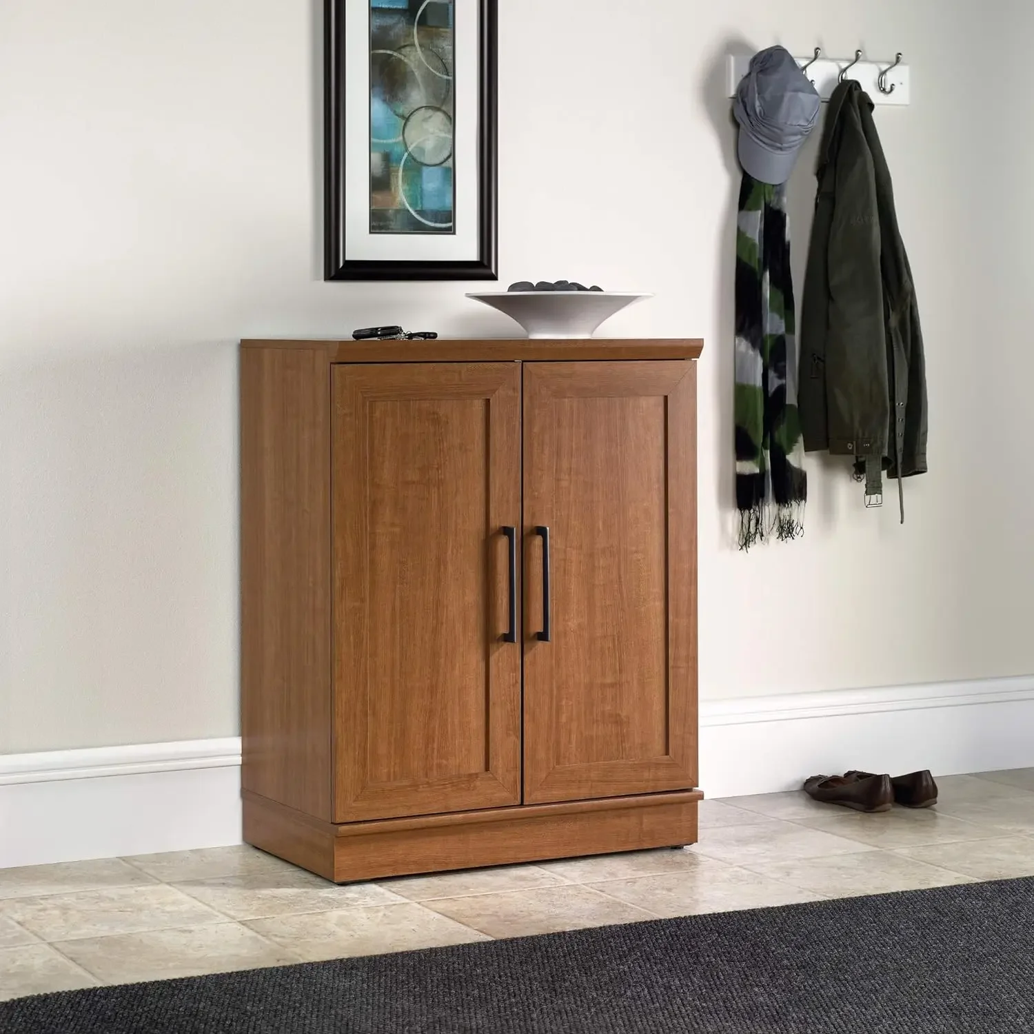 Base Pantry Wood Cabinet with Adjustable Shelf ,Enclosed Back Panel w/ Cord Access, Sienna Oak/Dakota Oak  Finish