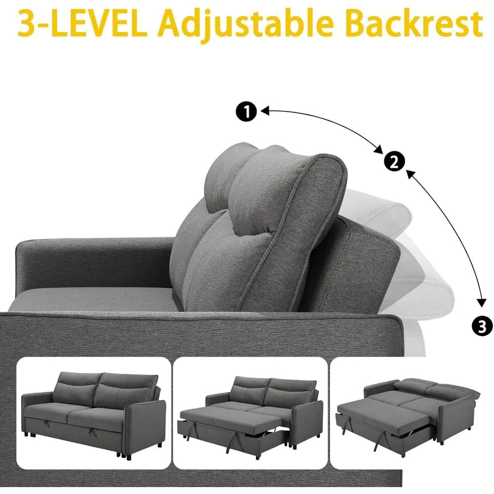 75-Inch Queen Size Convertible Sleeper Sofa Bed, Comfortable Pull-Out Futon Loveseat, Full Love Seat for RV Small Spaces, Hide-