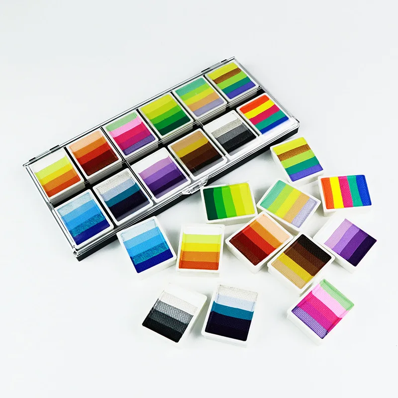 

Professional Body Art 12 Colors Pastel Neon UV Color rainbow split cake Face Paint Palette for Halloween Christmas