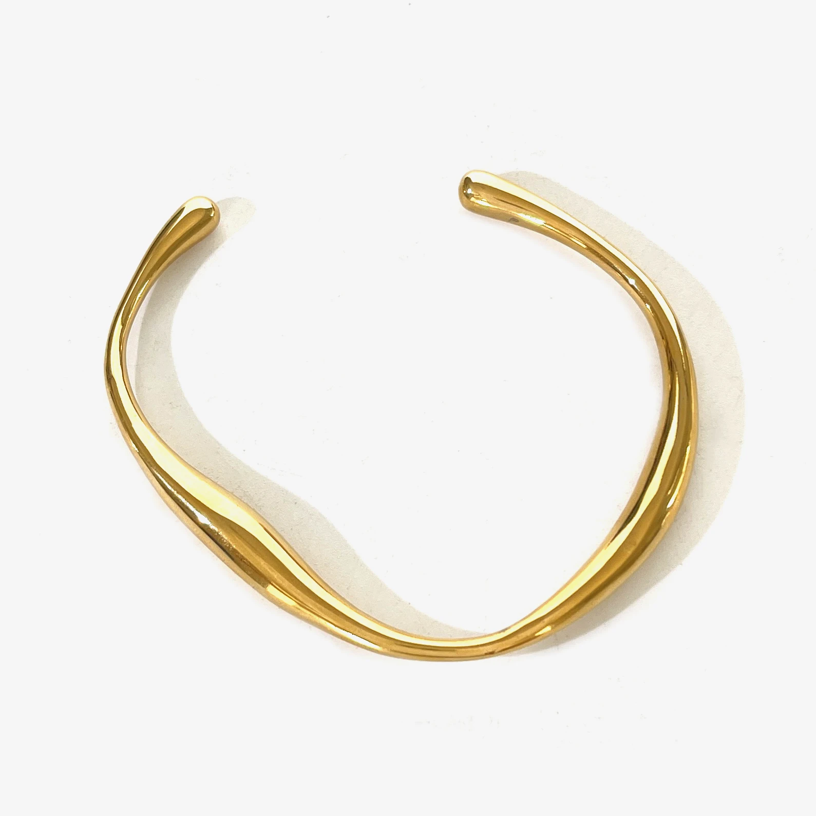 Peri'sbox Non Tarnish 316L Stainless Steel Solid Gold Plated Irregular Cuff Bangle Bracelets Women Simple Minimalistic Jewelery