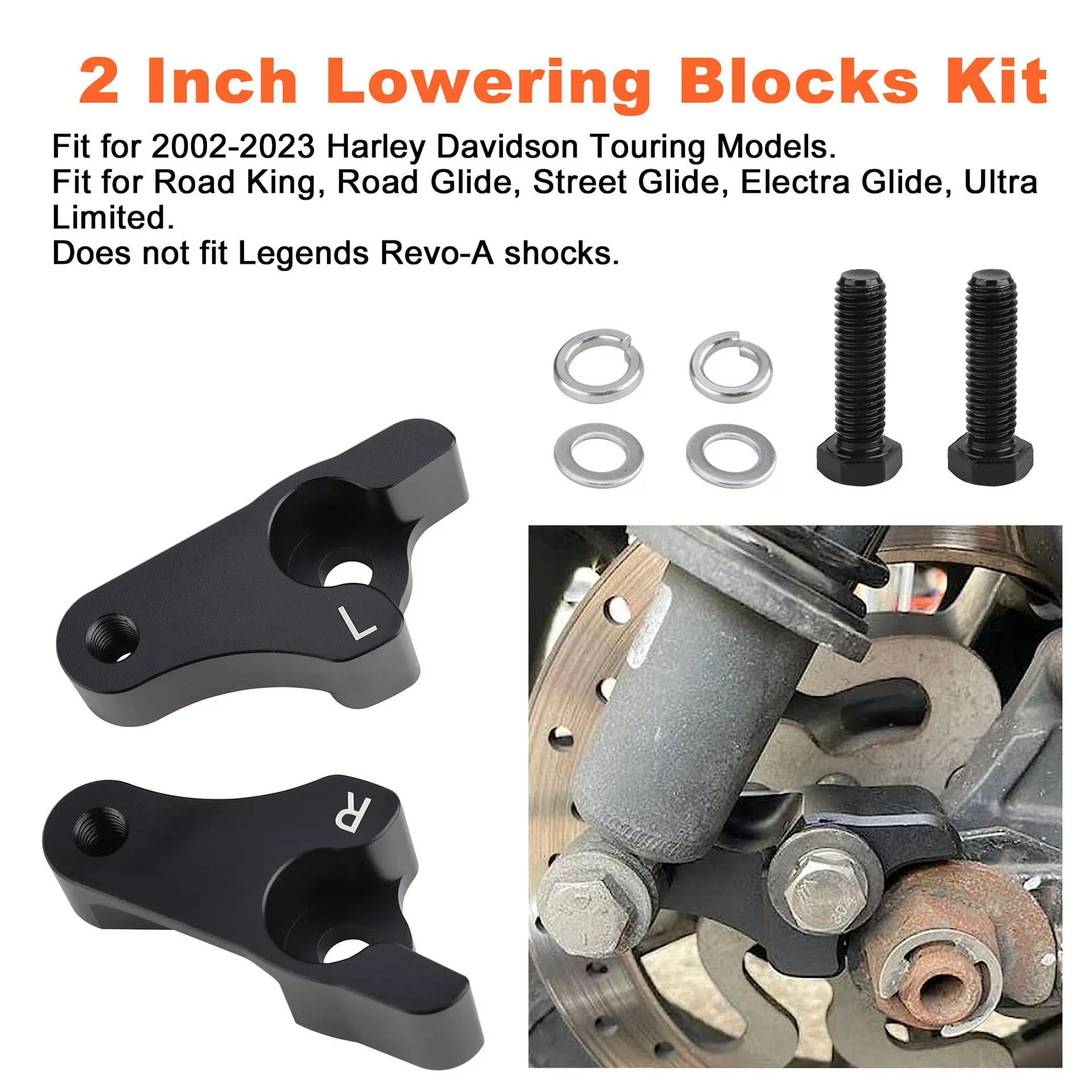 2 Inch Lowering Link Blocks Kit for 2002-2025 Harley Davidson Touring Street Glide Road Glide Road King Electra Glide
