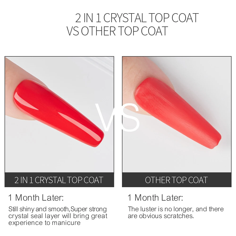 AWStorG15ml 2 IN 1 Crystal Top Coat Transparent Soak Off UV LED Nails Art Manicure Gel Nail Polish Varnishes Primer Function Gel