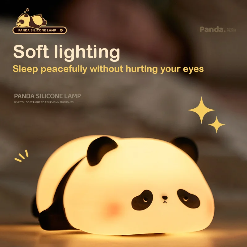 Mini panda silicone luz noturna criativa sala de estar bonito panda pat 3 velocidades luz ajustável decoração de mesa presente dos desenhos animados