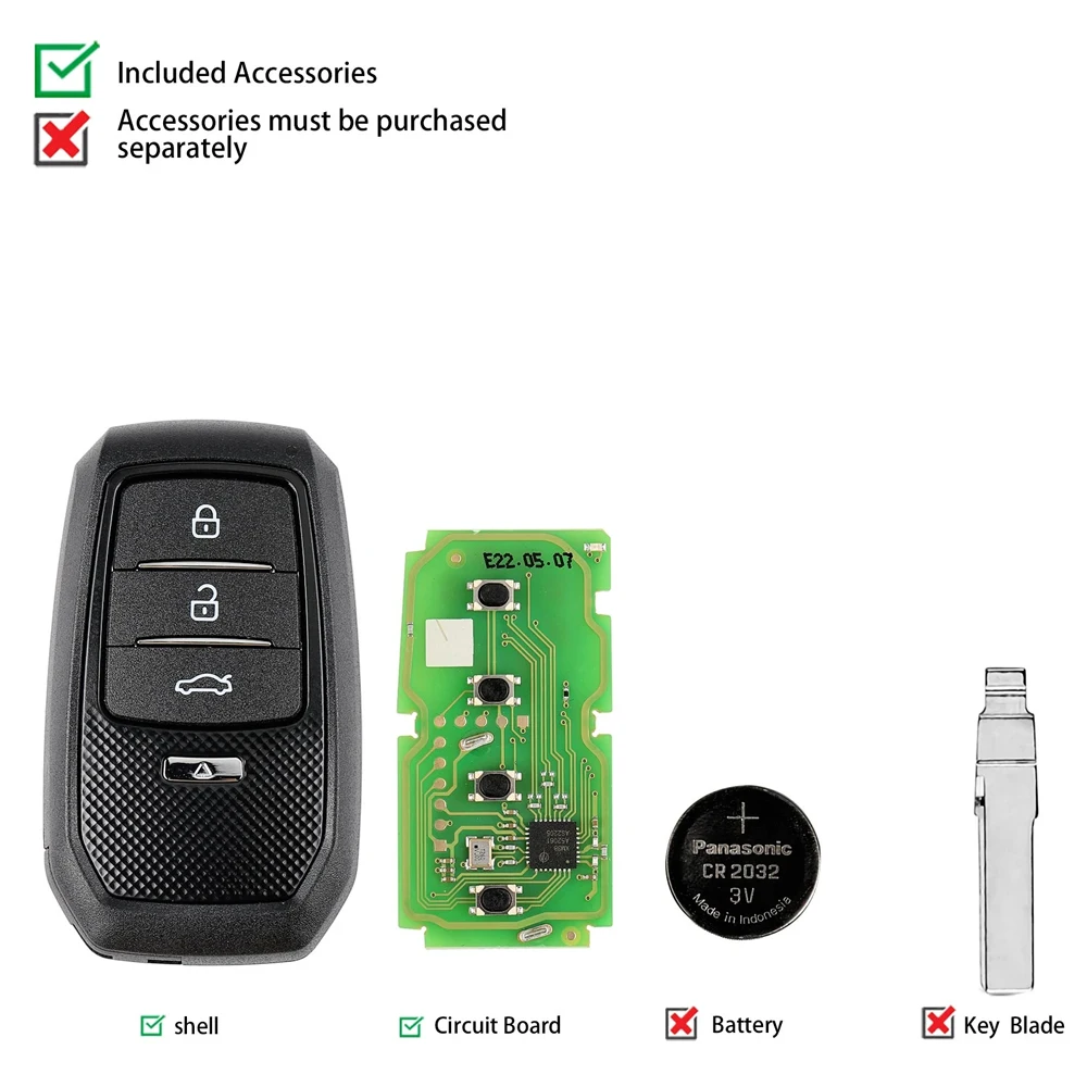 Xhorse-シェル付きスマートキー,4d,8a,4a,グローバル,xsto01enからy.t,toyota xm38,1セットあたり5個