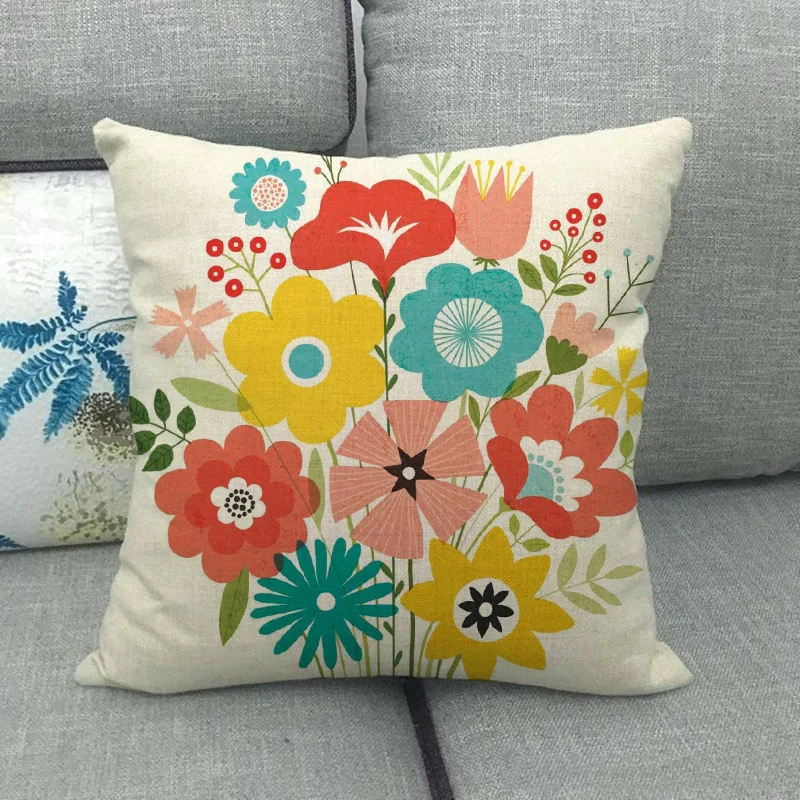 Spring Flower Linen Throw Pillow Case Red Floral Pillowcase for Pillow Sofa Bed Garden Chair Pillow Cover Home Decor Room 45z45