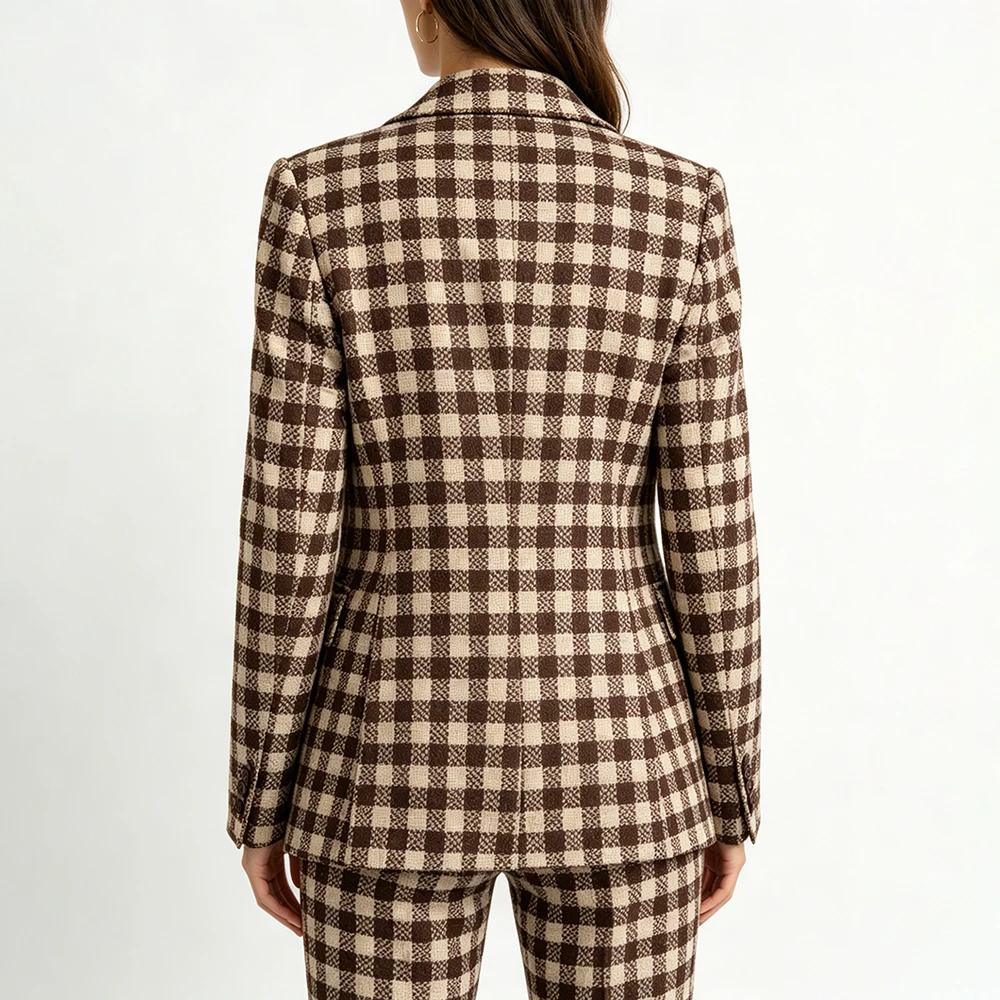 Vintage Windowpane Women's Suits High Quality Single Breasted Peak Lapel 3 Piece Jacket Pants Vest Elegant Female Blazer