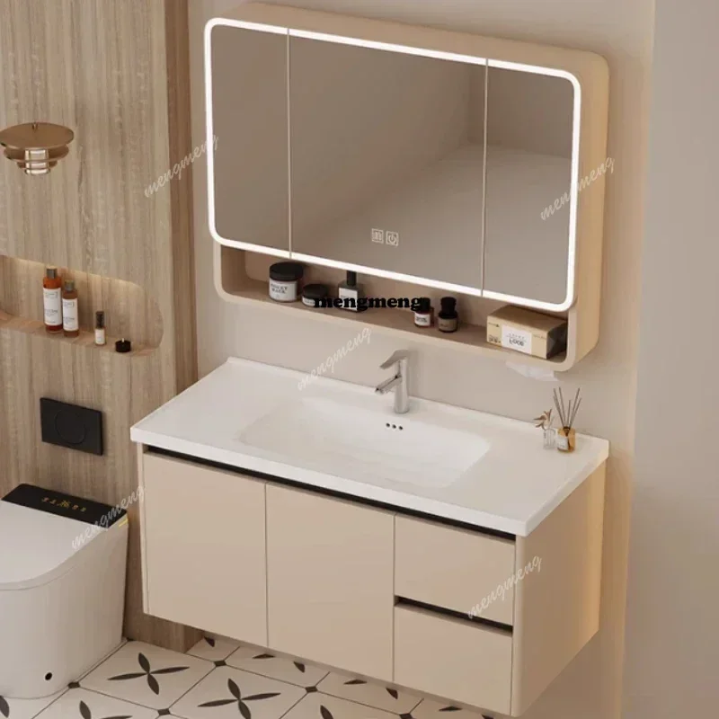 K182Luxury Orgnizer Bathroom Cabinet Mirror Led Light Vanity Storage Toilet Cabinet Home Smart Badezimmer Schrank Bathroom Furni