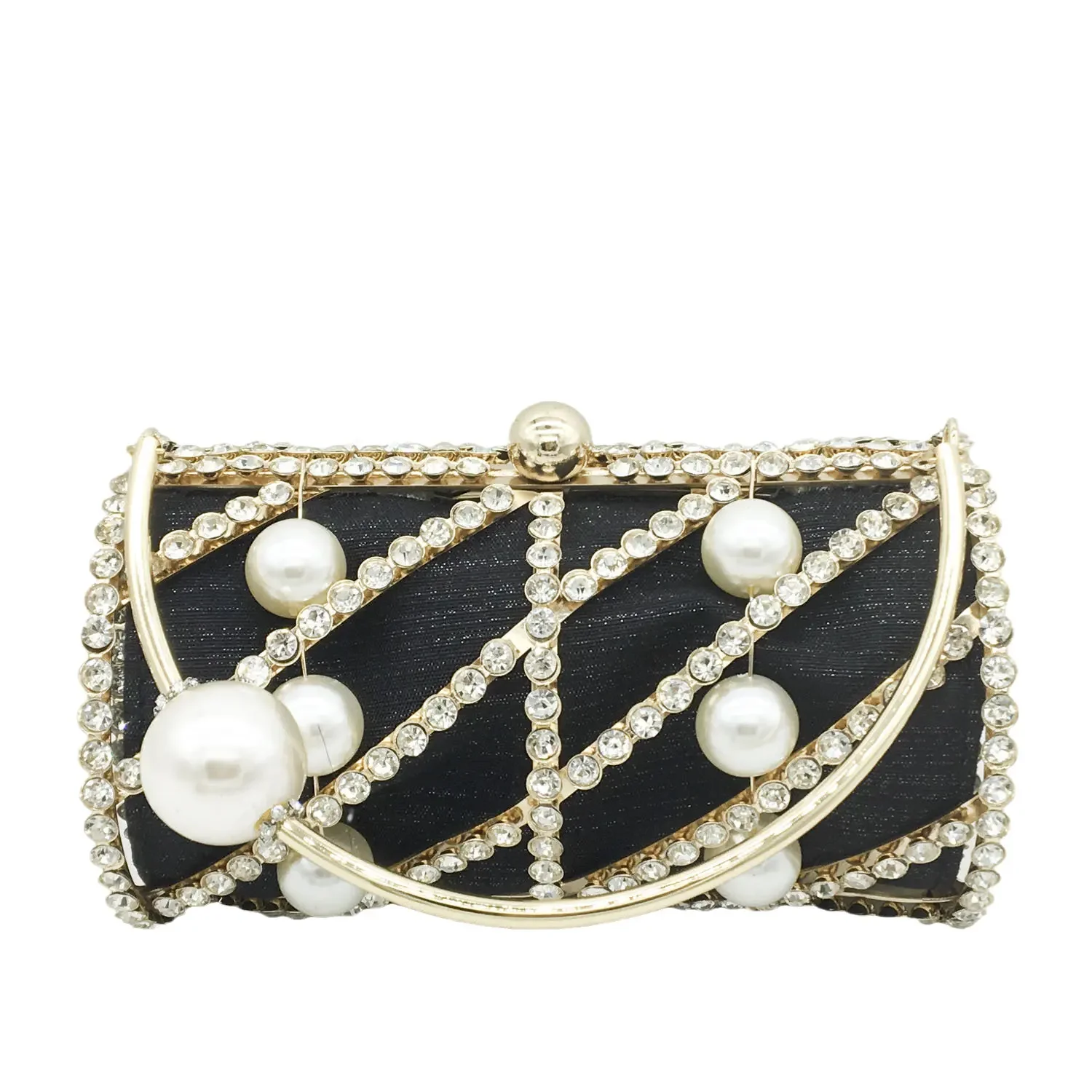 Boutique De FGG Round Barrel Beaded & Crystals Women Bucket Clutch Purse Fashion Shoulder Totes Handbags Crossbody Bag