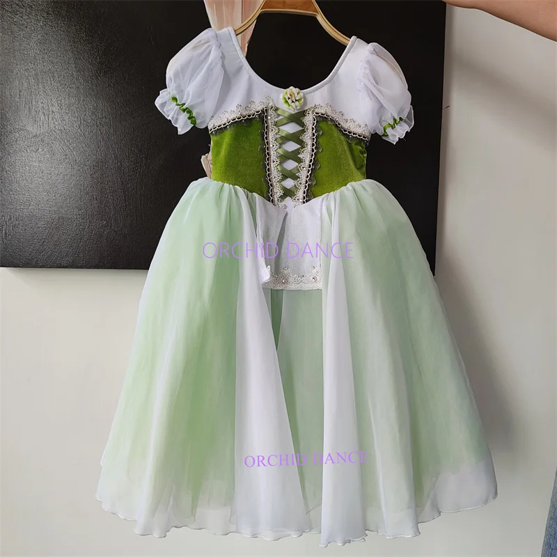 Professional Prom Variation Performance Wear Private Custom Girls Graduation Ball White Green Long Ballet Dress