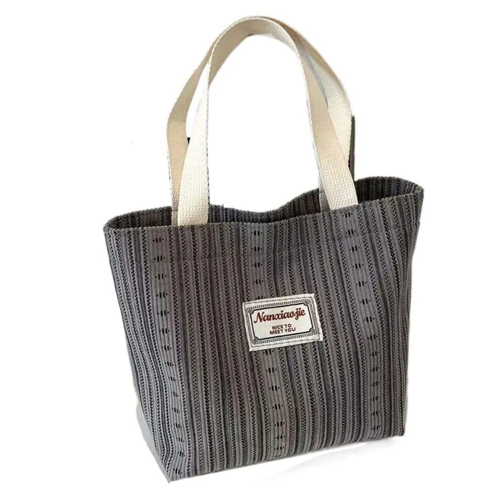 

Classic Design Canvas Tote Bag Simple Korean Style Commuting Shoulder Bag Handbag Large Capacity Striped Shopping Bag Outdoor