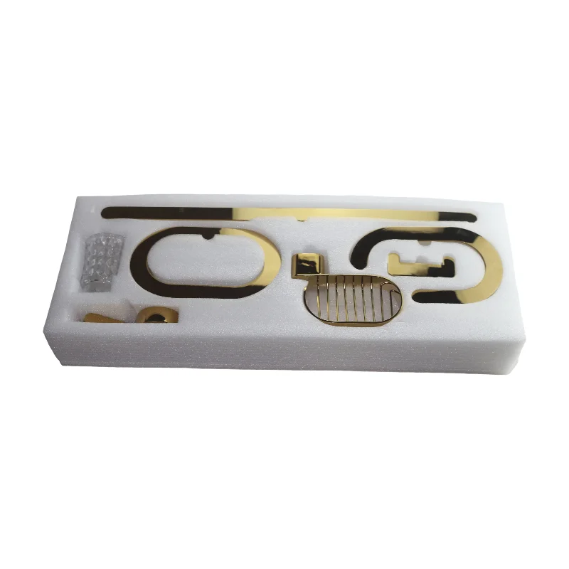 Gold 6-piece set Wall-mounted bathroom towel rack Brass gold zinc alloy bathroom accessories set