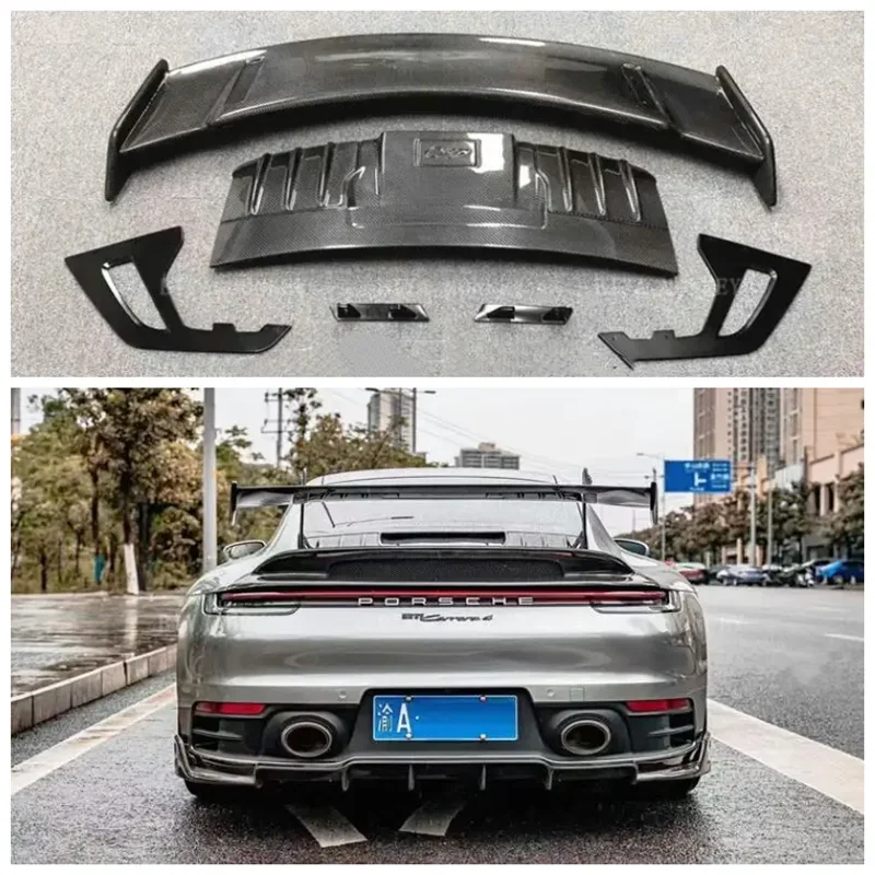 For Porsche Carrera 911 992 2020 2021 2022 2023 GT3 Real Carbon Fiber Car Rear Wing Trunk Lip Spoiler Tail Gate Boot Flaps Cover