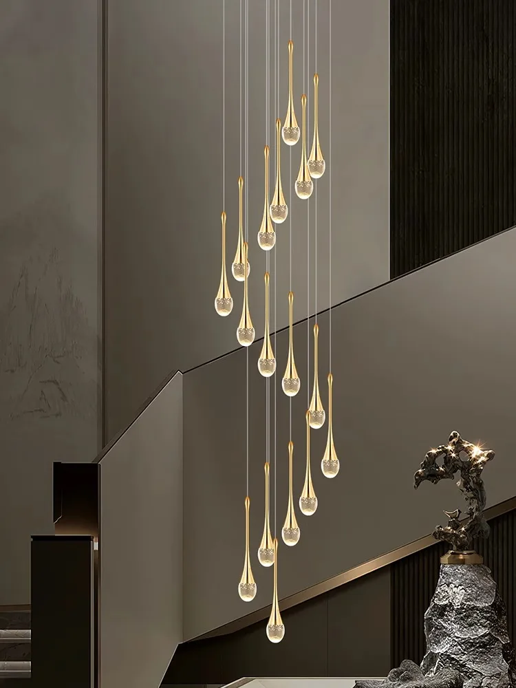 Modern Stair Crystal Chandelier Duplex Building Villa Living Room LED Pendant light Lighting Attic Hanging Lamp Luster Luminaire