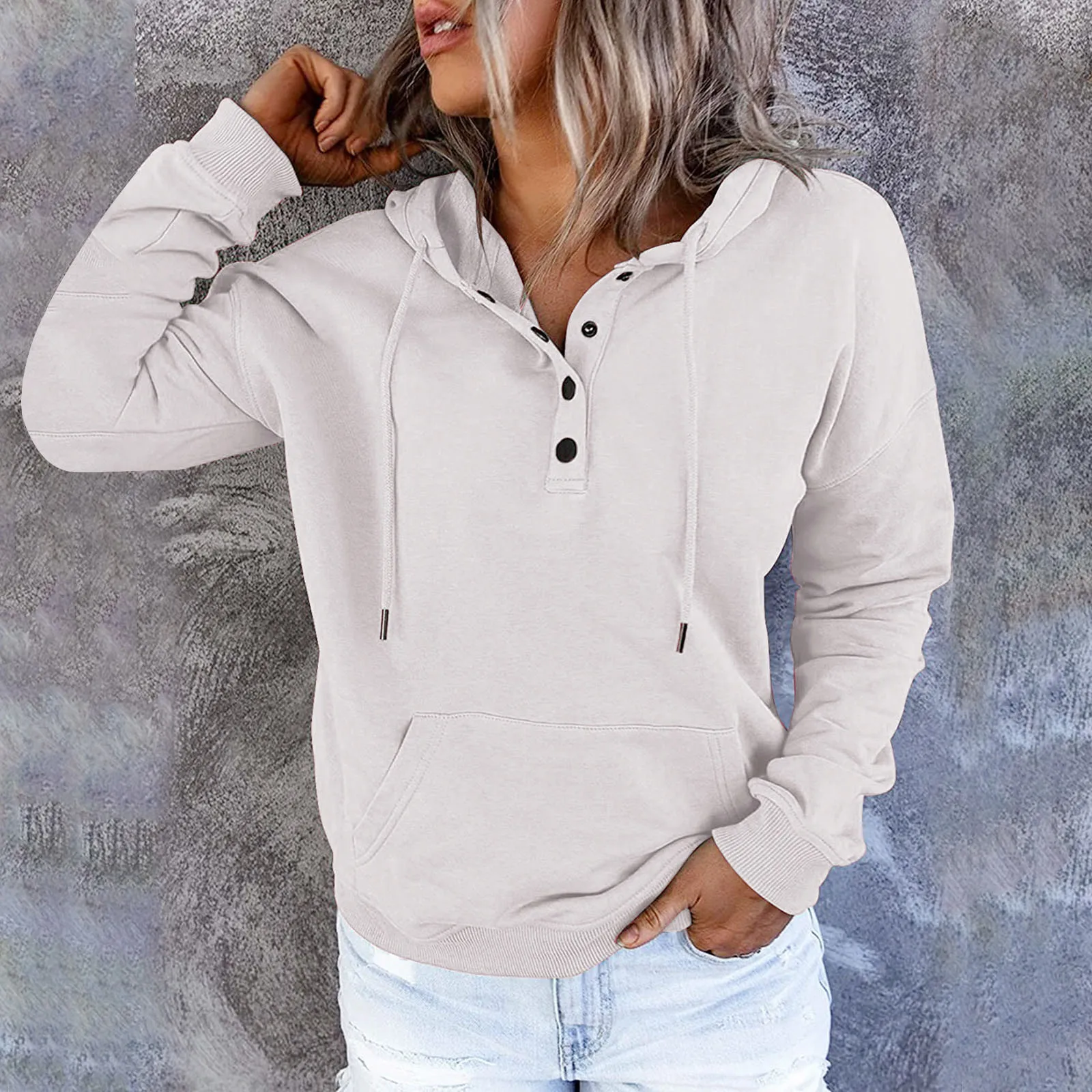 

Sweatshirts Button Down Long Pocket V Neck Pullover Hoodies For Womens Sleeve Pullover Streetwear Womans Clothing Hoody