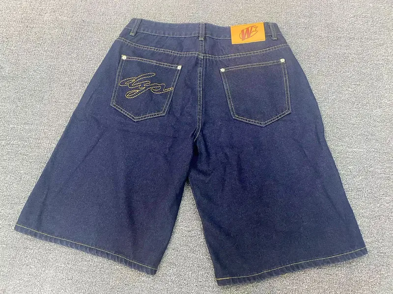 Y2K American Retro Embroidered Letter Loose Zipper Denim Shorts Men And Women Fashion New Trendy Casual Wide legs Streetwears