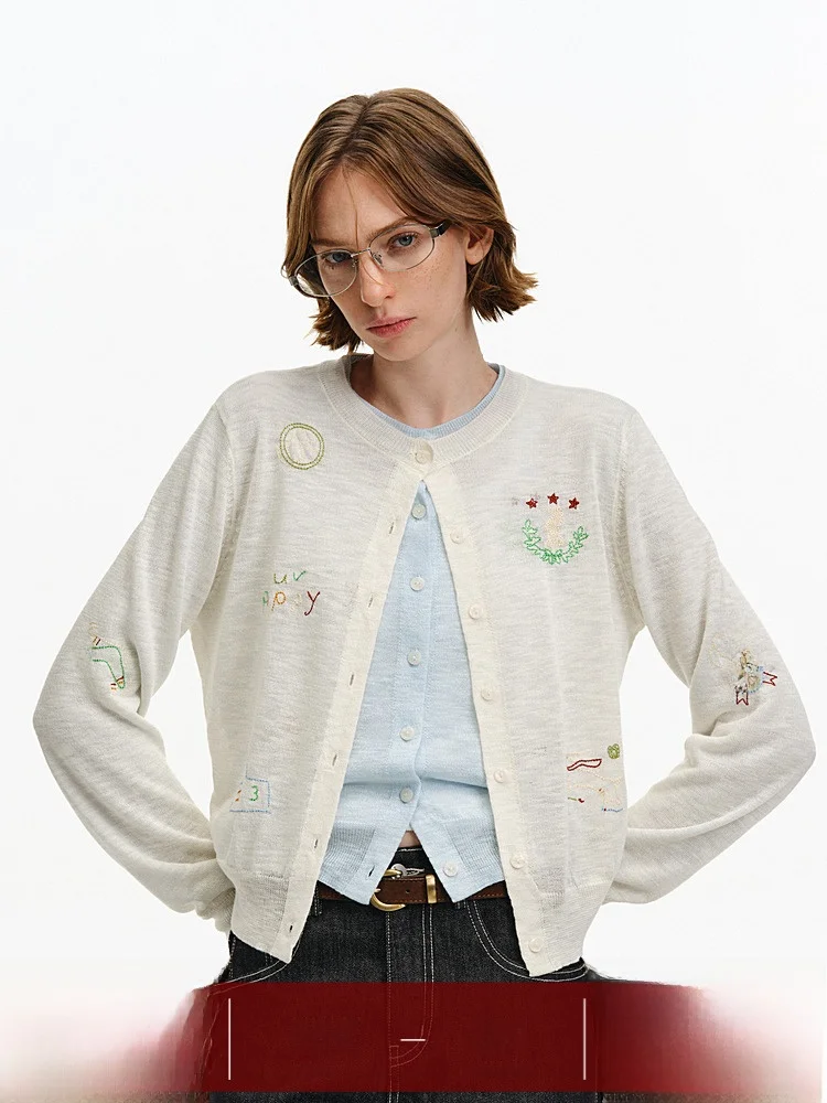 

PCLP забавный вязаный открытый кардиган круглый свободный женский свитер с несколькими узорами в американском стиле ретро на осень-зиму