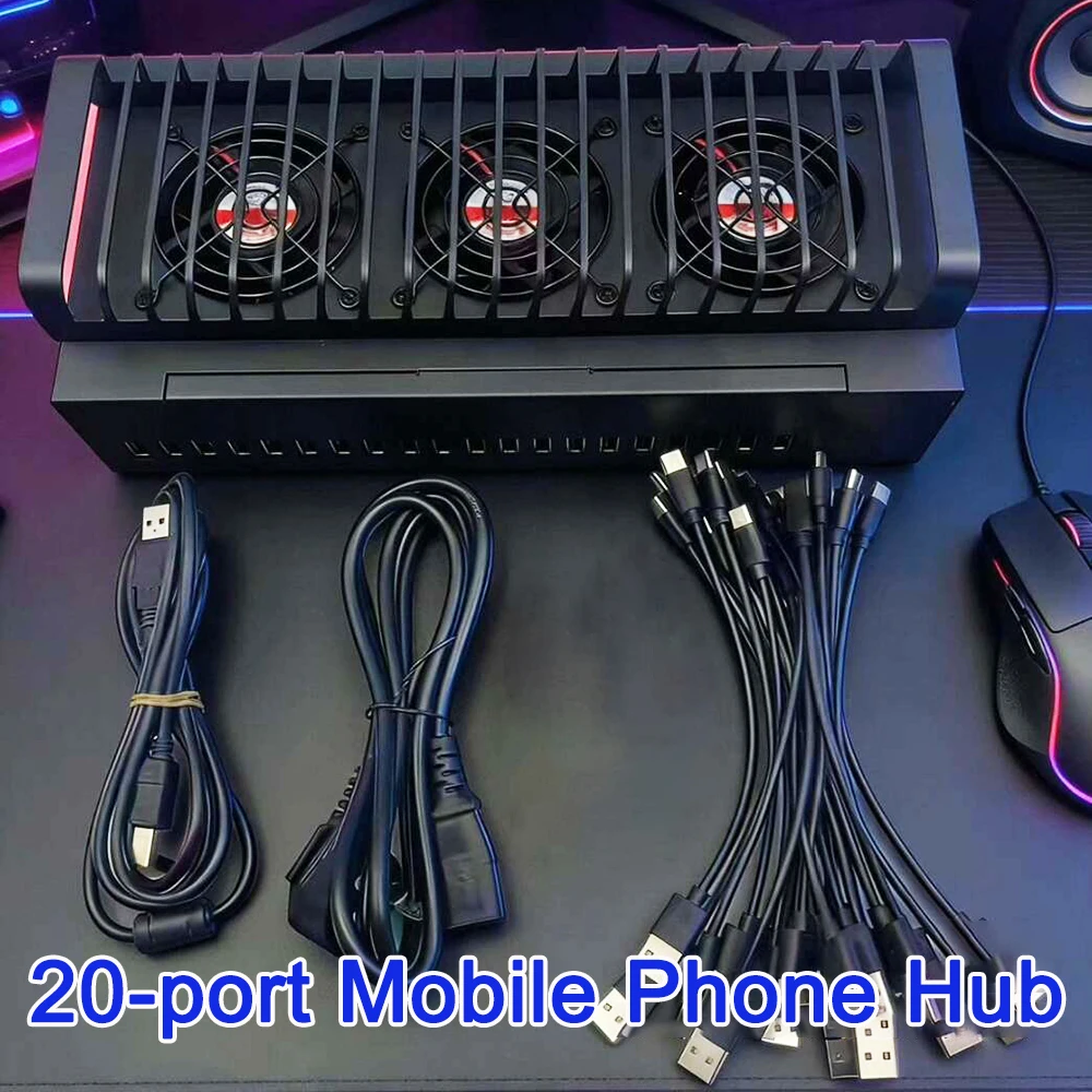 20 USB Ports Box Phone Farm Hub High-Speed Transmission Batch Synchronization Control Unified Management Docking Station Kit