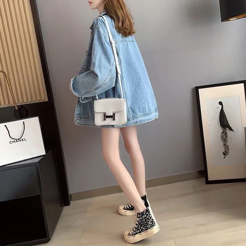 2024 Jacken für Frauen Vintage einfache Denim koreanische College Girls Basic Jeans jacke stilvolle Turn-Down-Kragen Damen Outwear