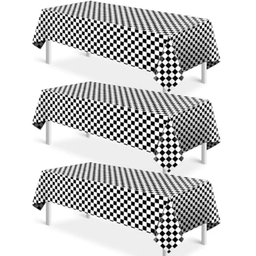 

3 Pack Race Car Checkered Plastic Tablecloth, Black and White Racing Table Cover, Disposable Cars Table Cloth for Boys Car Them