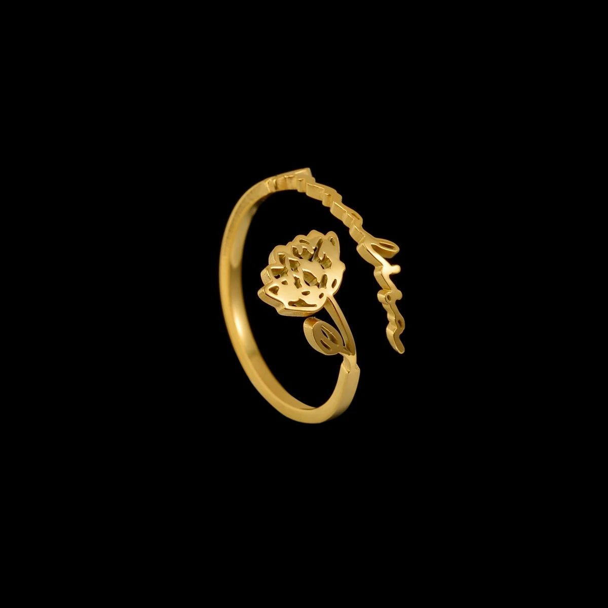 Custom Engels Naam Maand Bloem Ring Rvs Gold Brief Verstelbare Sieraden Hand Cirkel Voor Vrouwen Verjaardagscadeau