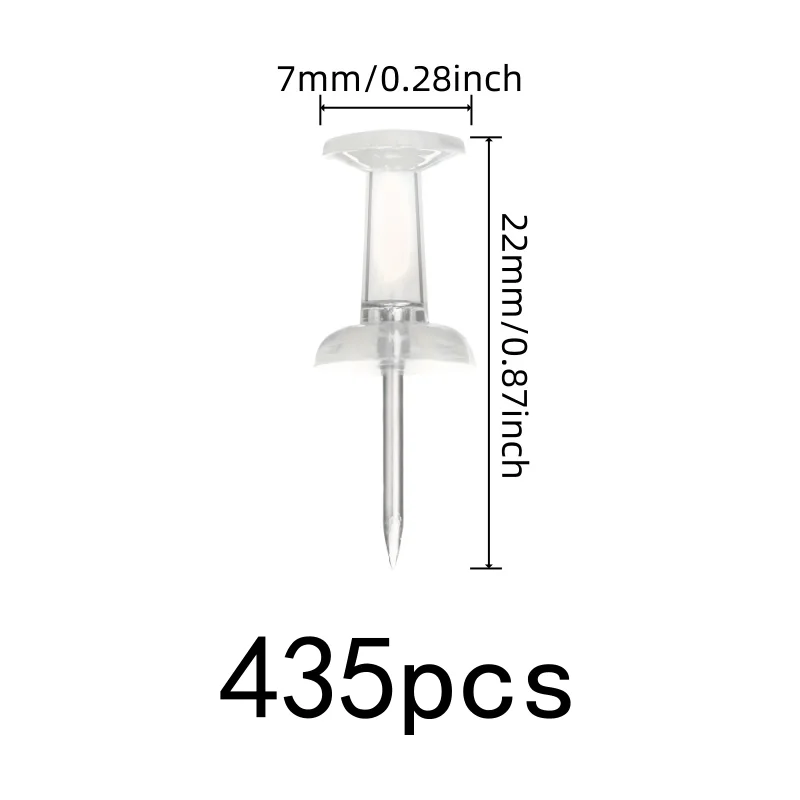 Transparent Push Pins 435 pcs, Easy Push Sharp Pin, Reusable Durable, for School Notice Board, Multipurpose