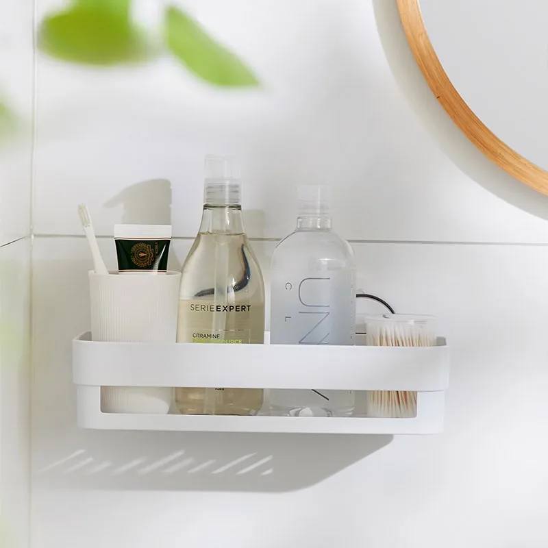 Bathroom Toiletries Storage Rack Punch-Free Wall Mounted Sundries Organization Drain Shelf Kitchen Spices Plastic Storage Holder