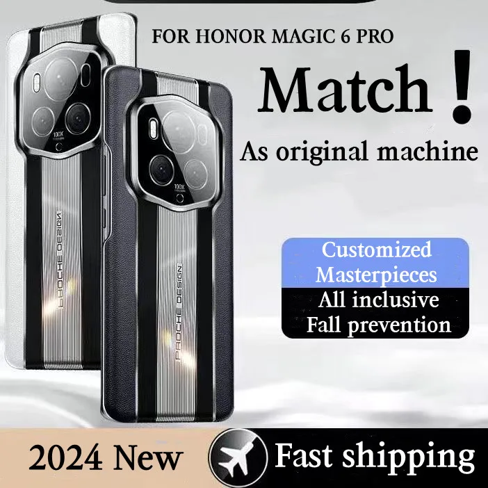 For Honor Magic 6 Pro Luxury Sport Car Genuine Leather Case Fashion Electroplated PC Hard Back Cover Funda for Honor magic 6 Pro