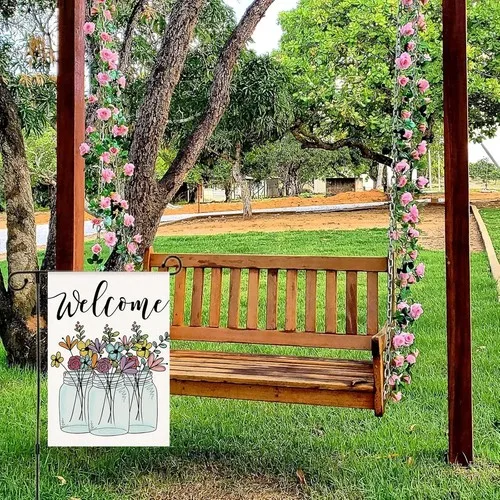 Floral Spring Garden Flags Double Sided Small Burlap Welcome Flowers, 12x18 XXQ