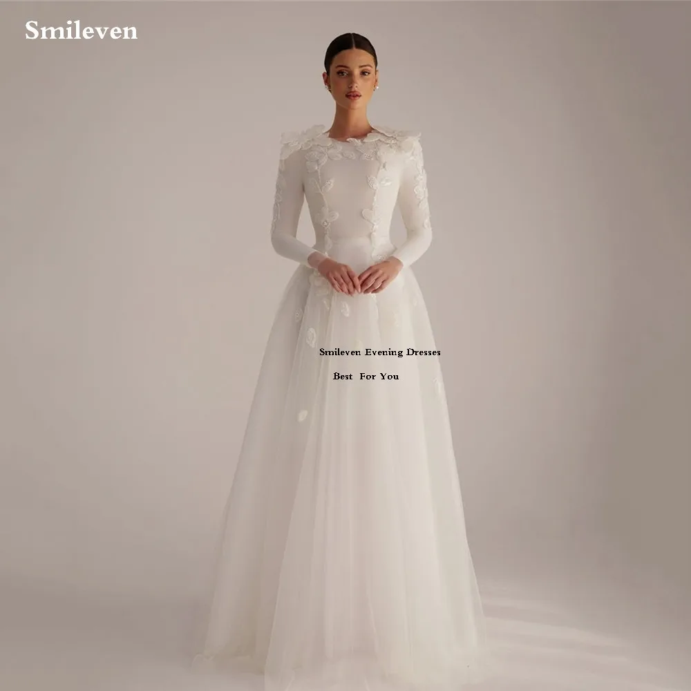 Smileven 3D Flowers Wedding Dresses 3/4 Long Sleeve Bridal Gowns Glitter Tulle vestidos de novia 2026 Customized