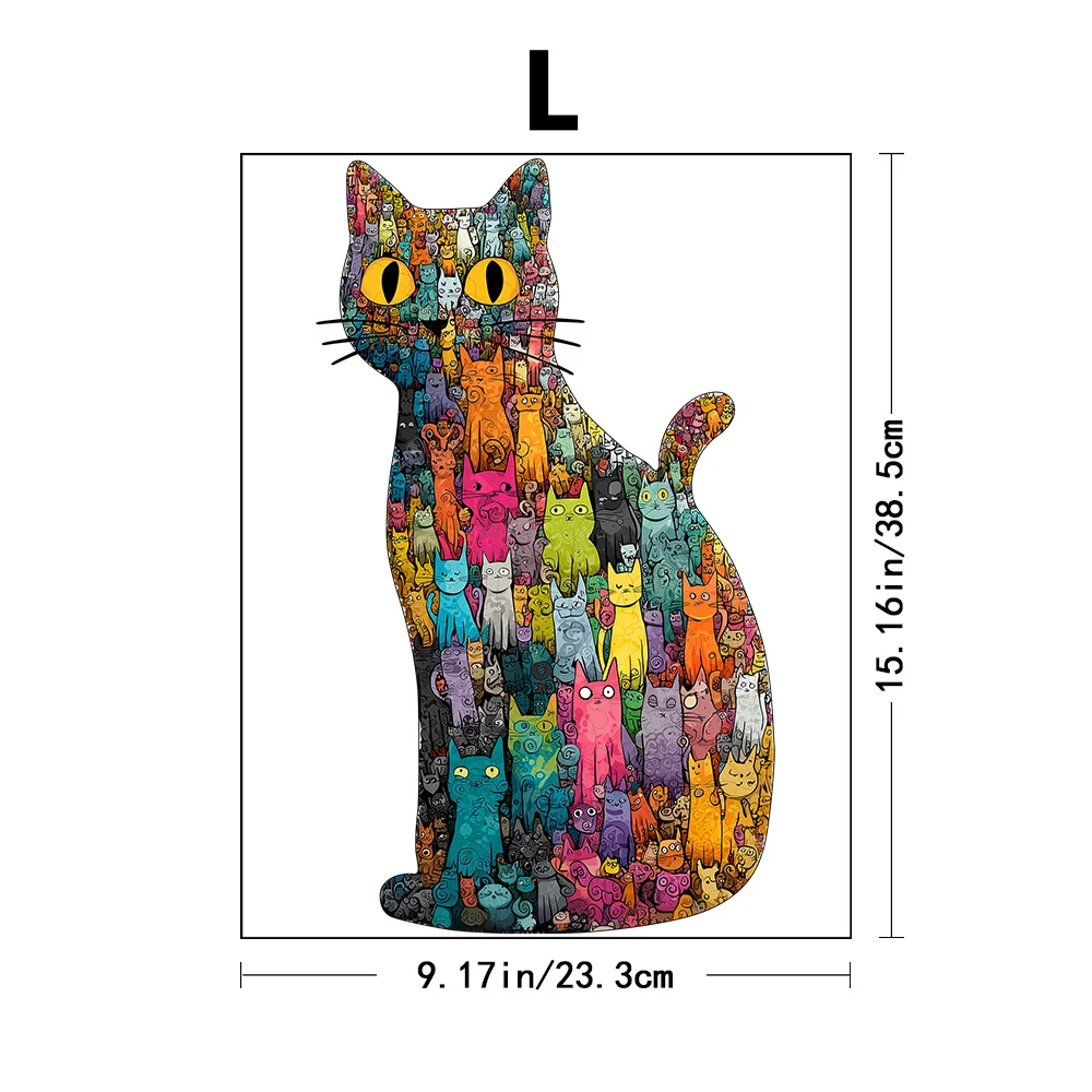 Colorful Cat Shaped Wooden Puzzle Unique Animal Pattern Jigsaw Toy Adult Kids Decompression Intellectual Game Difficult Challeng