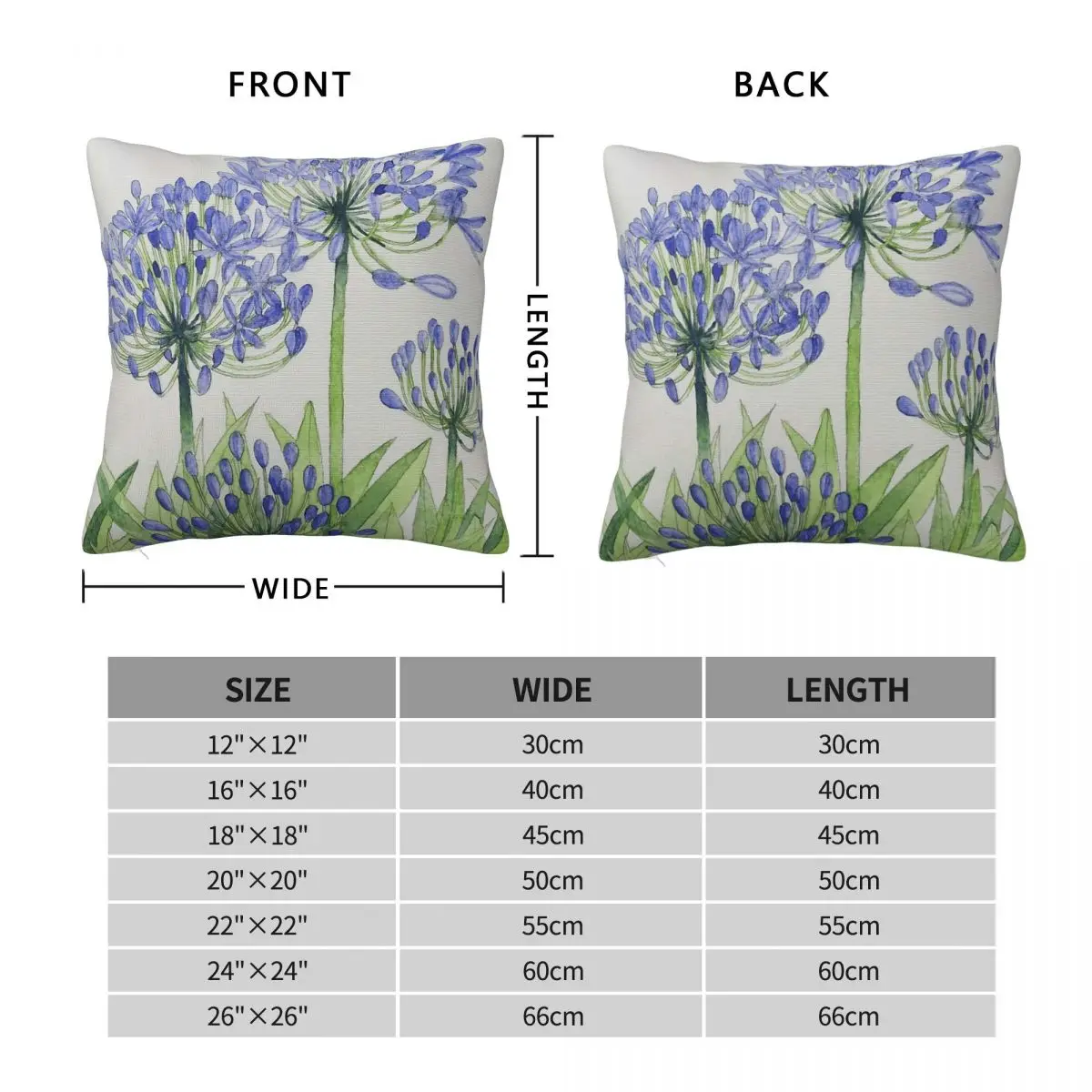 Blue Agapanthus Watercolour Square Pillowcase Polyester Linen Velvet Pattern Zip Decor Pillow Case Home Cushion Cover