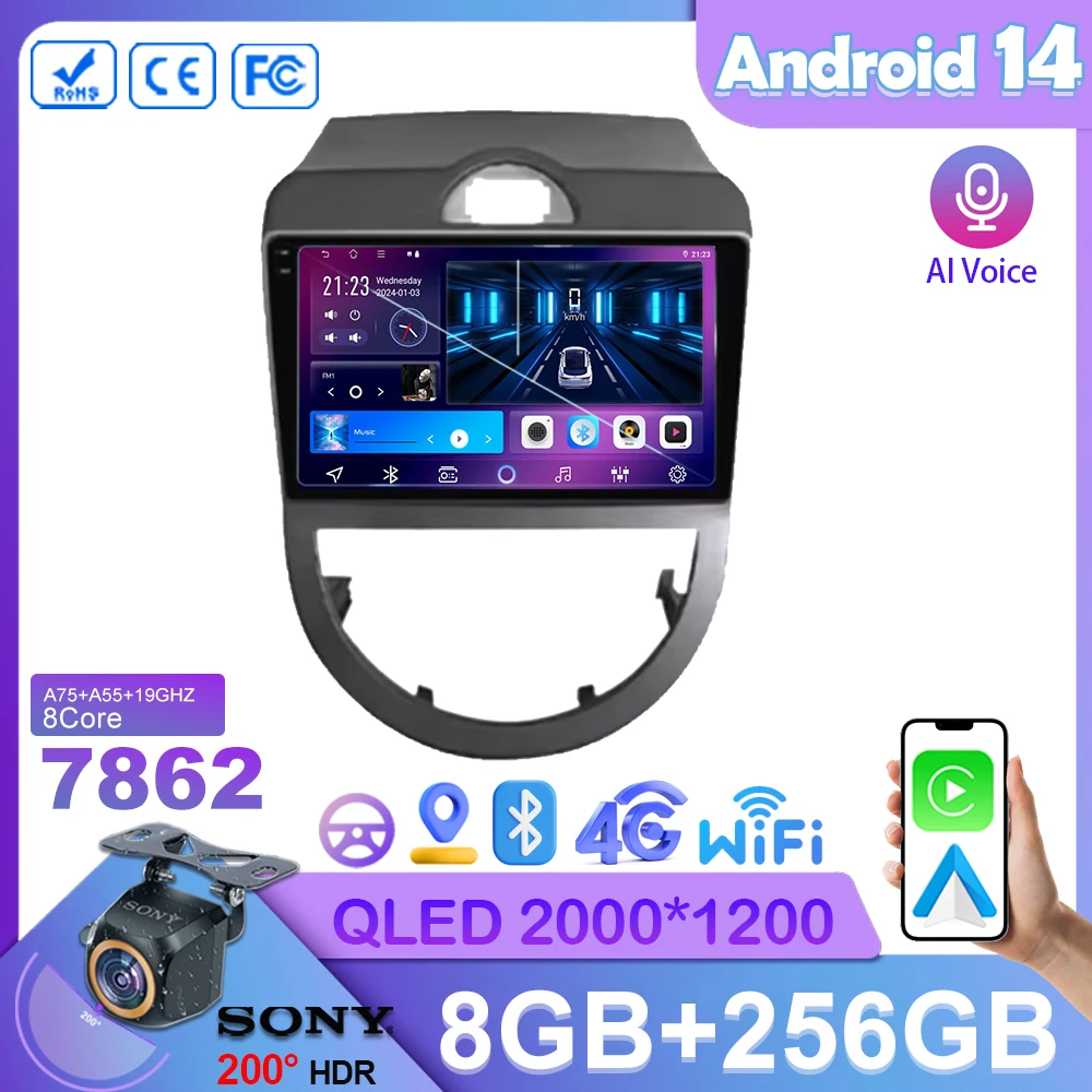 

Car Carplay For Kia Soul 1 AM 2008 2009 2010 2011 Head Unit Android 14 Auto Multimedia Video Player Auto Radio GPS Navigation BT