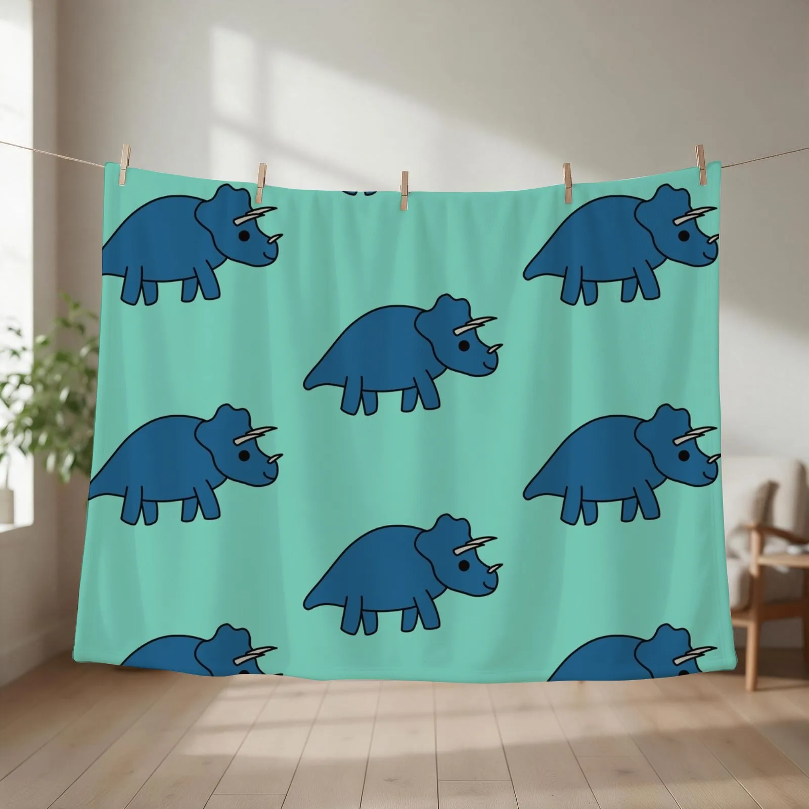 Cute Kawaii Triceratops Dino Throw Blanket couch cozy soft plush fuzzy picnic outdoor blanket