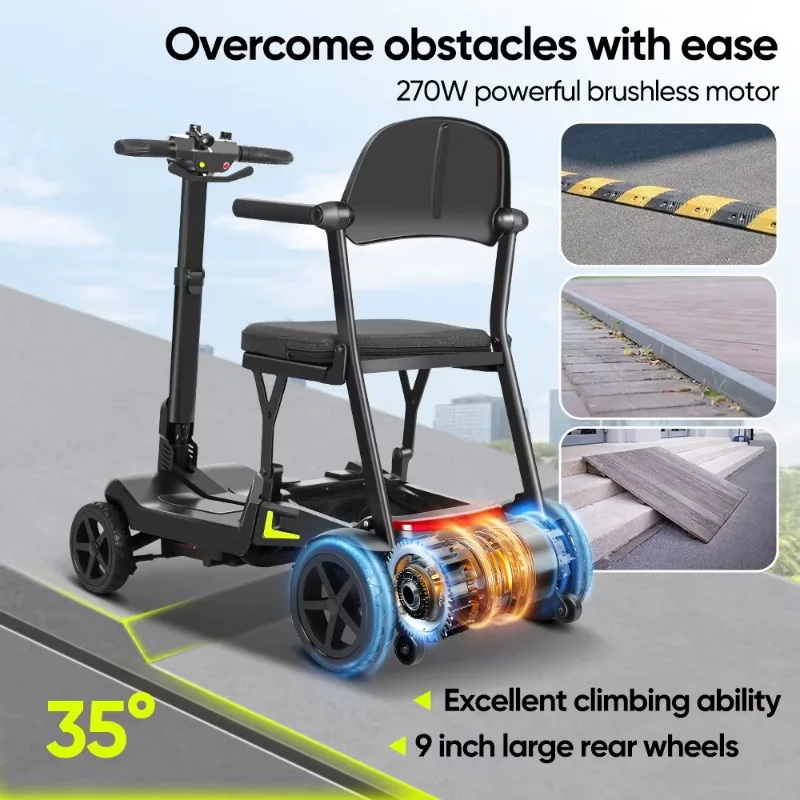 

Легкий мобильный самокат 16 кг для путешествий, портативный одобренный авиакомпанией, 270 Вт, бесщеточный электрический складной самокат для пожилых людей