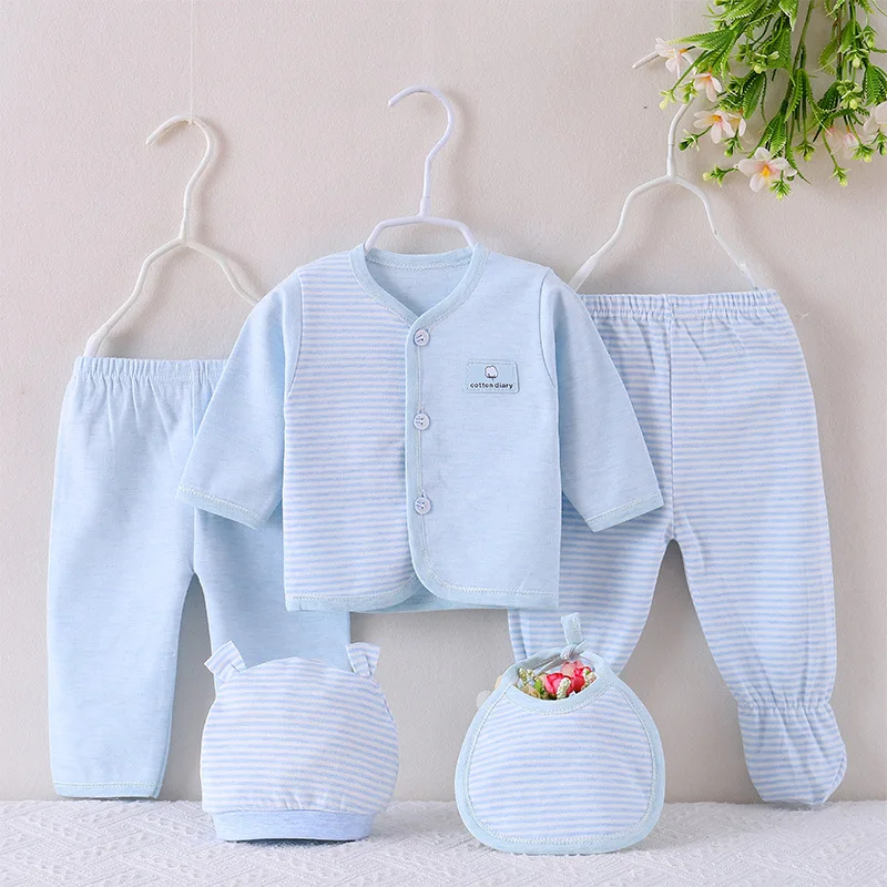 5Piece Spring Autumn Girls Boys Clothes Cartoon Cute Soft Long Sleeve Tops+Pants+Hat Baby Accessories Newborn Hospital Set BC840