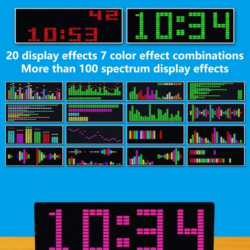 

20 Dynamic Effects 7 Color Music Spectrum Display Voice Sensors Pickup Analyzers with Clock for Musicians and Enthusiast 37JD