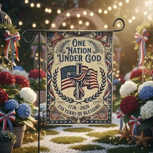 USA 250 Years Garden Flag, Patriotic 4th of July Gift, One Nation Under God Flag IIX