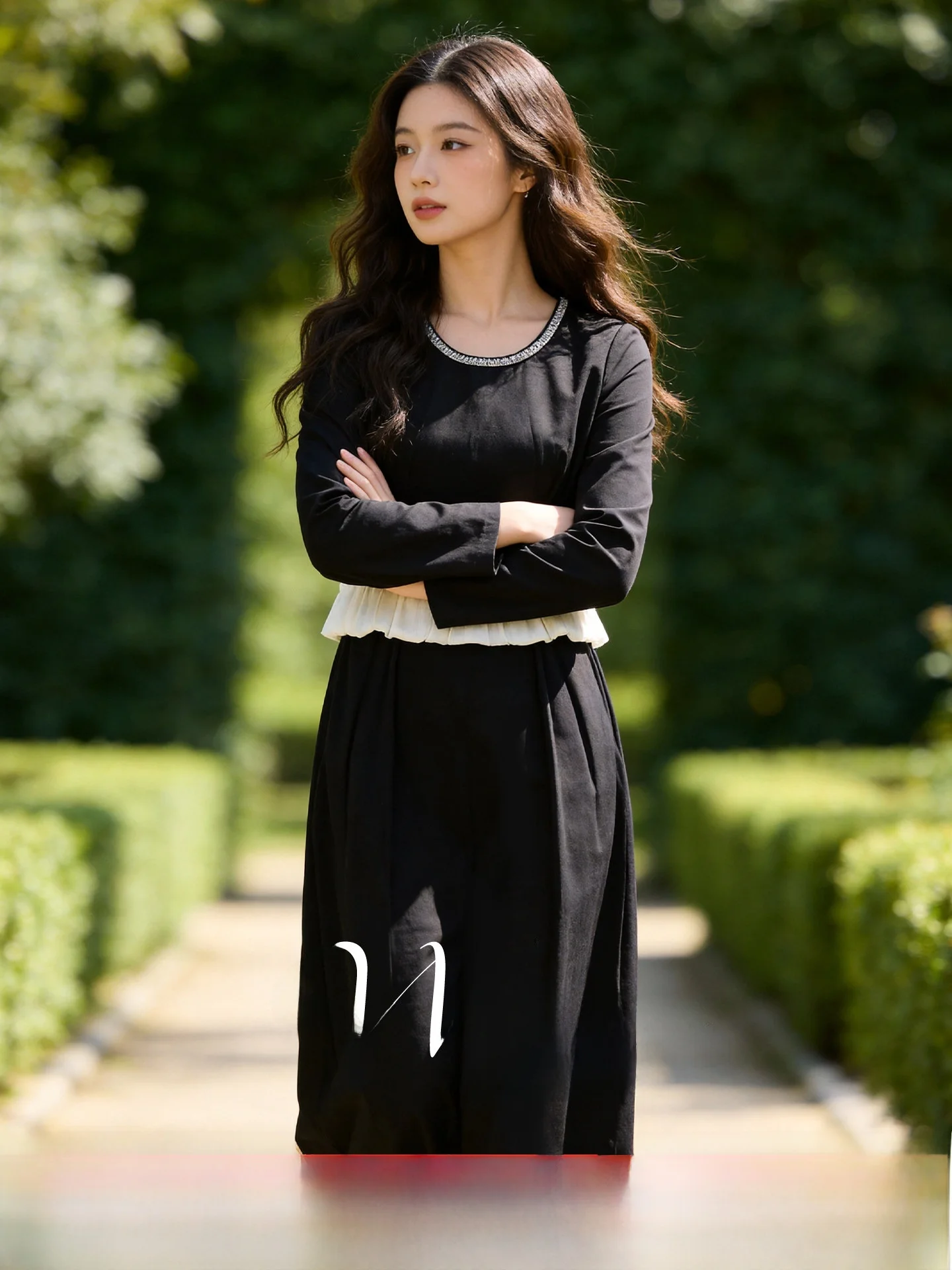 

Slimming Splice Design Long Dress Women's plus Size Spring New Style Elegant Polyester Fiber Casual Wear round Neck Long Sleeve