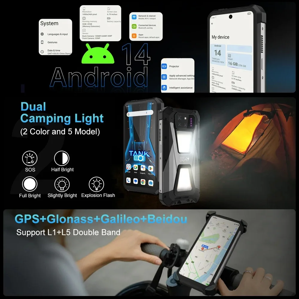 8849 Tank 3S Rugged Smartphone with Projector 16GB RAM 512GB ROM Dimensity 8200 5G 50MP Main Camrea 64MP Night Vision Dual Sim