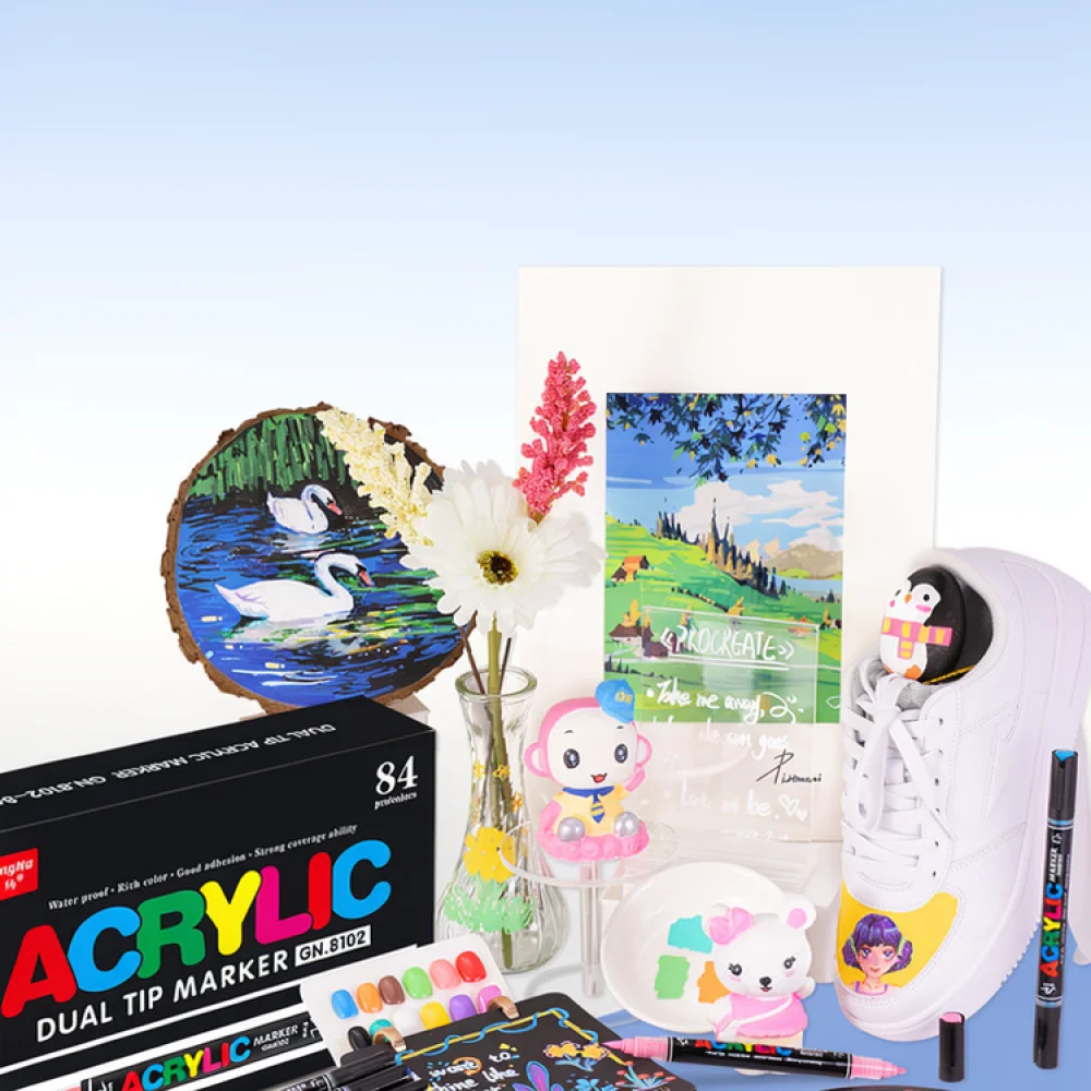 For Guangna Dual Tip Acrylic Markers Liquid Ink Pens Set Professional Art Drawing Stationery Painting Illustration Tools